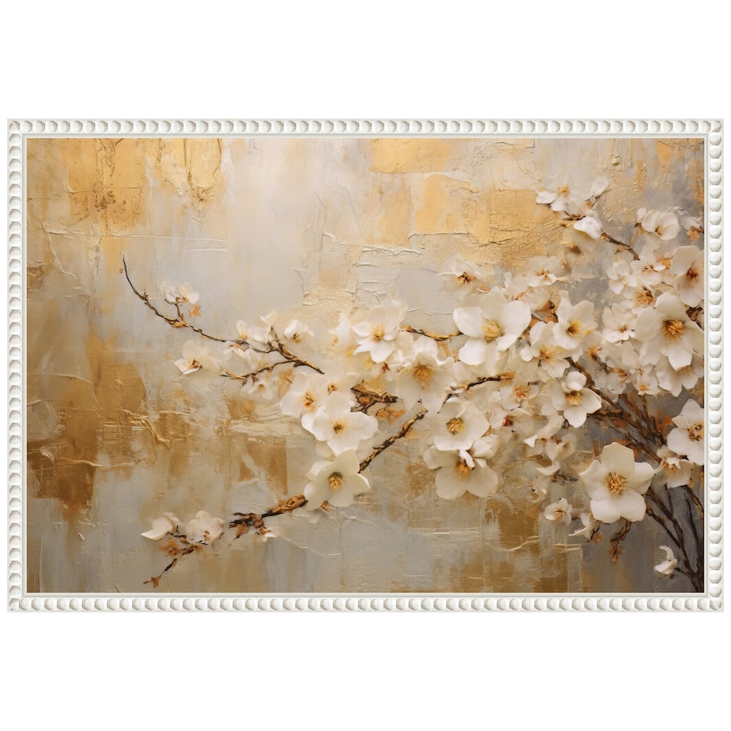 Fa Vintage Floral 75 by Bilge Paksoylu Framed Canvas Wall Art - Sylvie Beaded White