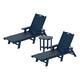3-Piece Set Laguna 78" Weather-Resistant Chaise with Side Table - Navy Blue