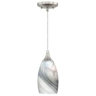 Milano Satin Nickel Mini Pendant Ceiling Light Gray White Glass - 4.75-in W x 9.75-in H x 4.75-in D