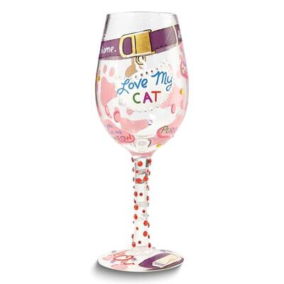 Curata Hand-Painted Love My Cat Wine Glass