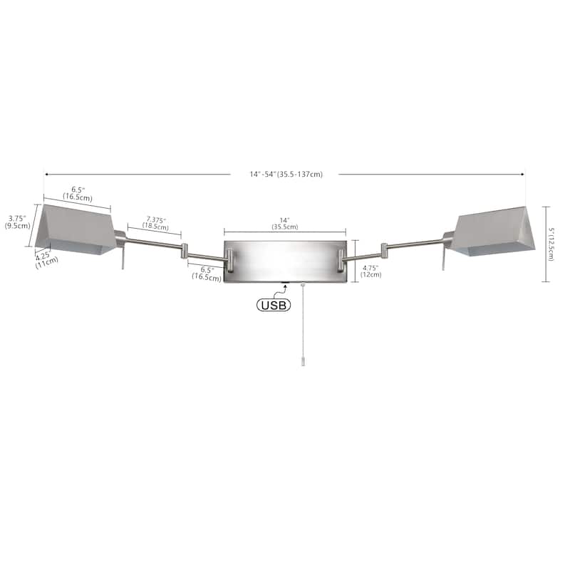 Curtis Farmhouse Swing Arm Plug-In or Hardwired Iron LED Wall Sconce with Pull-Chain with USB Charging Port, by JONATHAN Y