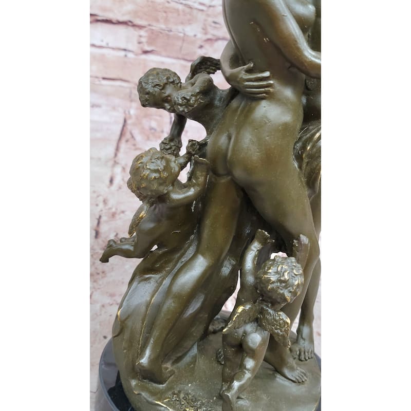 Romantic Lovers And Cherubs Bronze Sculpture On Marble Base By Milo
