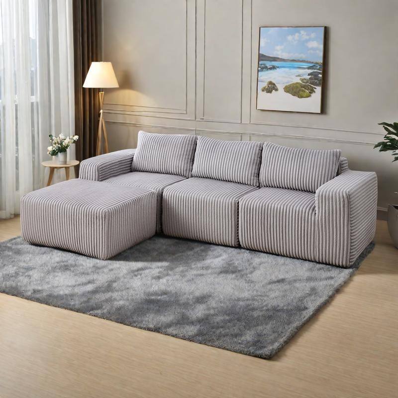 125" Fabric L-Shaped Sectional Sofa with Deep Seats, Right Chaise and Modular Design - Light Gray