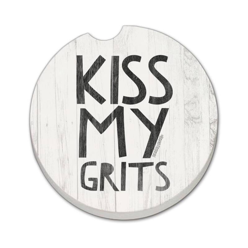 Kiss My Grits 2 Pack Absorbent Stone Coaster for Vehicle Cup Holder 2.6” Diameter Manufactured in The USA - Multi