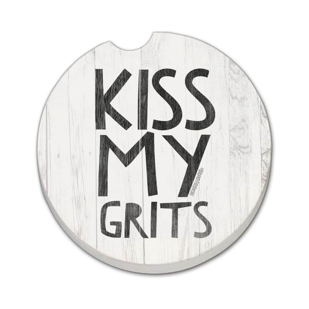 Kiss My Grits 2 Pack Absorbent Stone Coaster for Vehicle Cup Holder 2.6” Diameter Manufactured in The USA