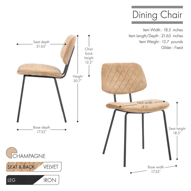Porthos Home Taci Dining Chairs Set Of 2, Velvet Upholstery, Iron Legs