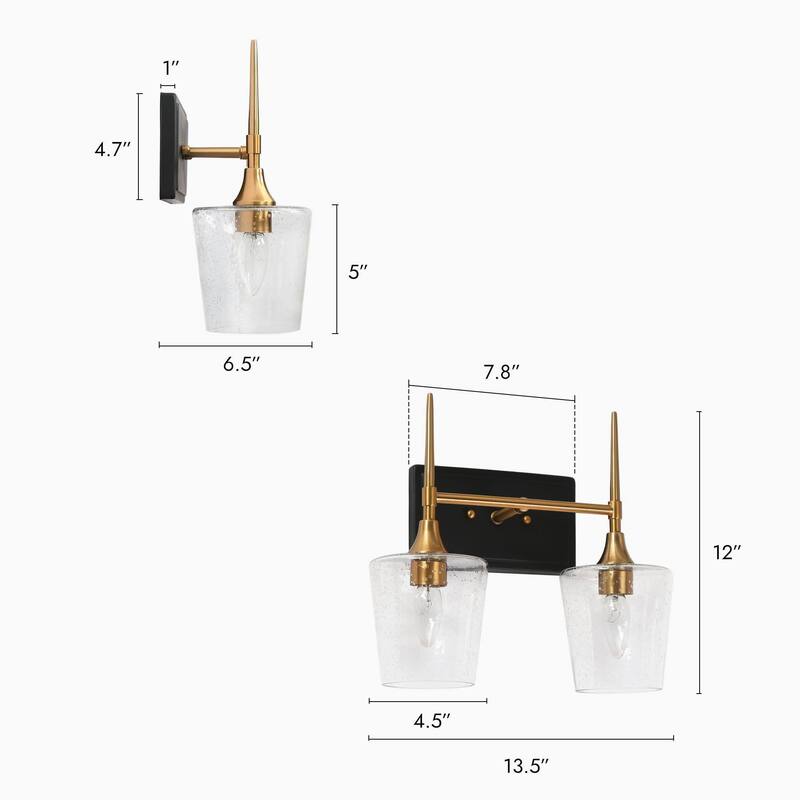 2/3-Light Modern Black Gold Bathroom Vanity Light Wine Glass Wall Sconces Lighting