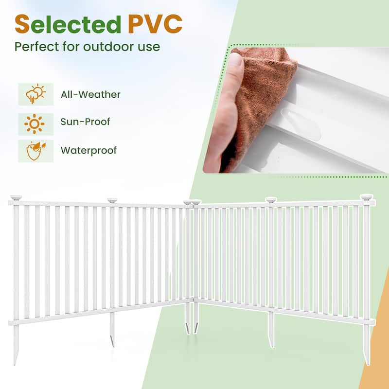 Gymax 2PCS 80'' x 39'' Vinyl Picket Fence 2 No Dig Fence Panels for
