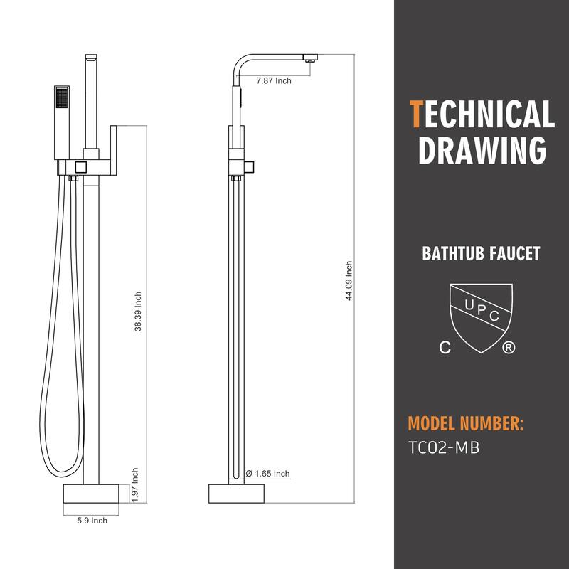 Freestanding Bathtub Faucet, Floor Mount Bathtub Filler with Handheld Shower