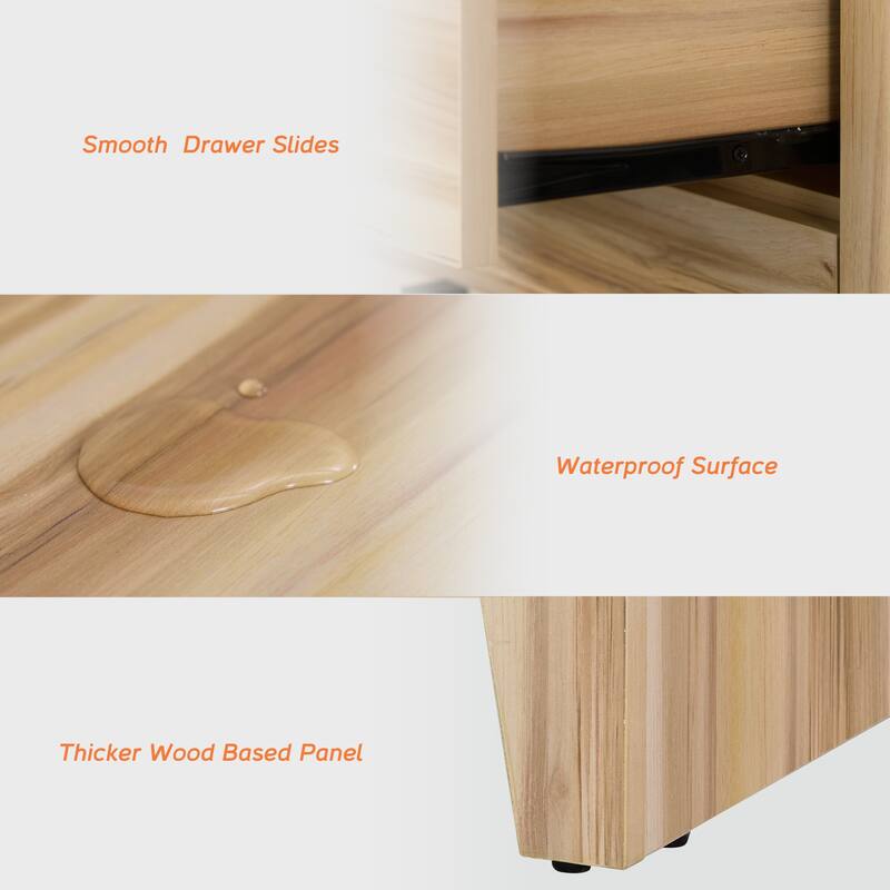 WAMPAT Farmhouse Nightstand with Dual Drawers - Rustic Brown