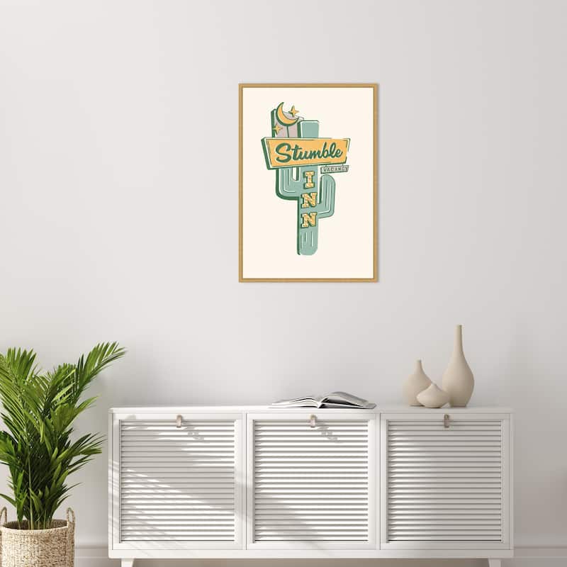 Stumble Inn Roadside Motel Art by The Whiskey Ginger Framed Canvas Wall Art Print - Sylvie Bright Gold