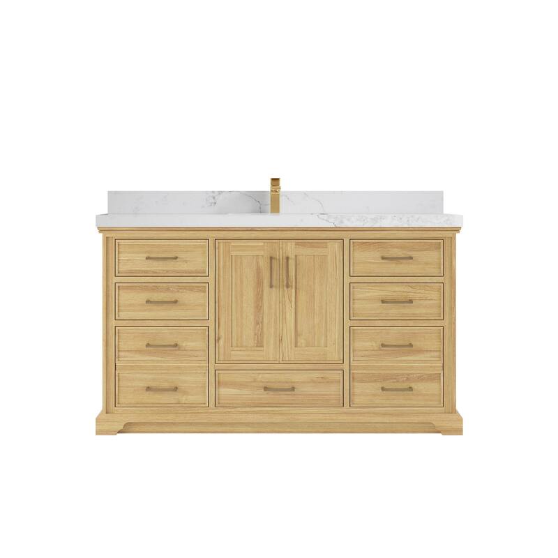 Willow Collections 60 in. W x 22 in. D Charlotte Teak Single Sink Bathroom Solid Teak Vanity with Countertop