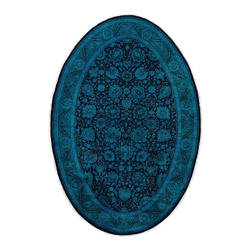 Overton Hand Knotted Wool Vintage Inspired Modern Contemporary Overdyed Blue Area Rug - 6' 1" x 9' 1"
