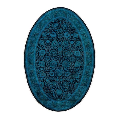 Overton Hand Knotted Wool Vintage Inspired Modern Contemporary Overdyed Blue Area Rug - 6' 1" x 9' 1"