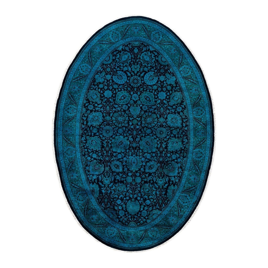 Overton Hand Knotted Wool Vintage Inspired Modern Contemporary Overdyed Blue Area Rug - 6' 1" x 9' 1"