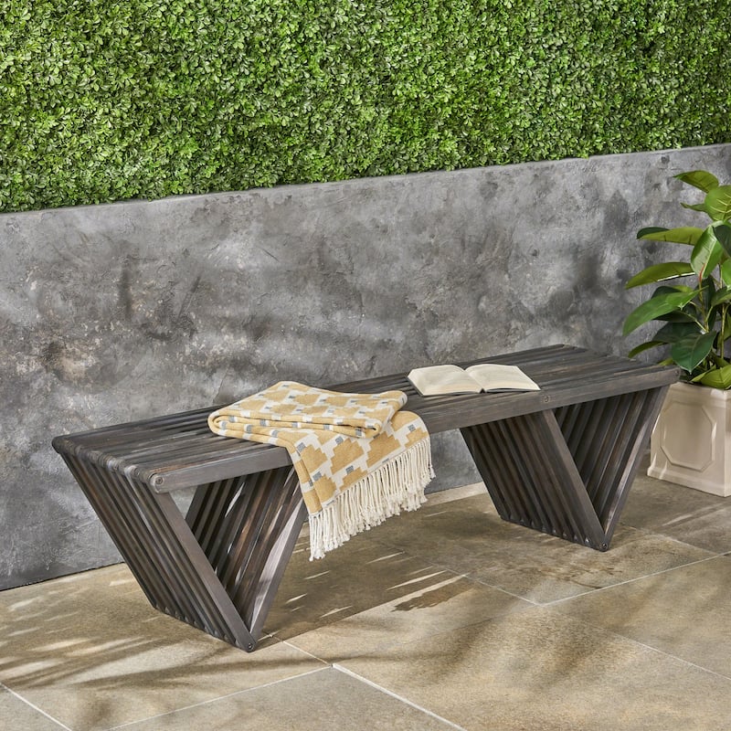 Metropol Outdoor Acacia Wood Bench by Christopher Knight Home - Dark Gray