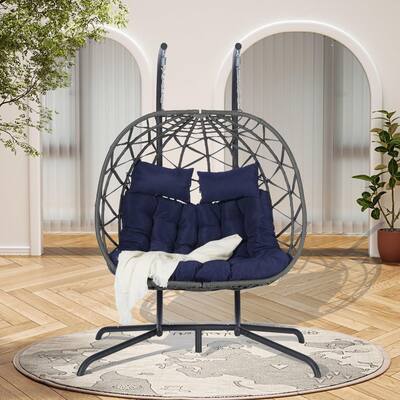 Double Egg Chair with Stand, Wicker Rattan Hanging Chair for Indoor and Outdoor Relaxation