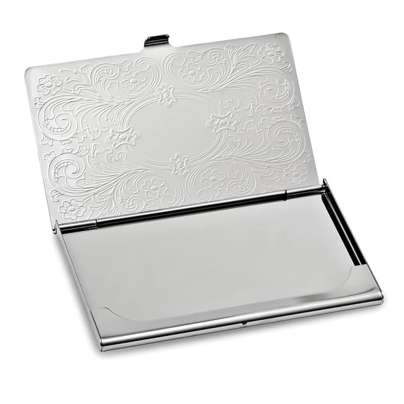 Curata Silver-Tone Fancy Scrolled Design with Engraving Area Business Card Case