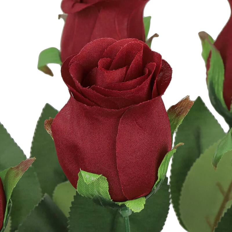Set of 2 Burgundy Artificial Rose Bud Flower Stem Bush Bouquet 19.5in - 19.5" L x 12" W x 12" DP