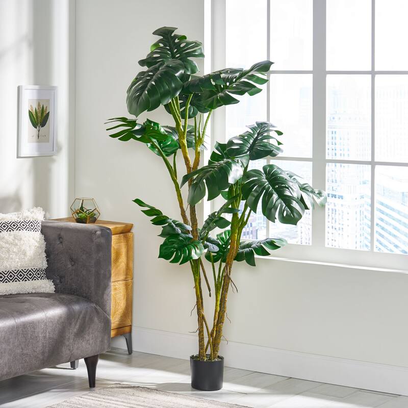 Artificial Monstera Tree 71 Inch Tall Potted Plant for Home Decor - Green