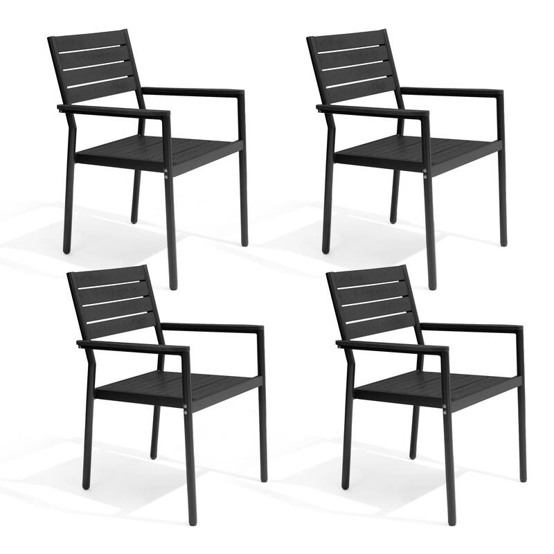 VredHom Outdoor Patio Aluminum Stackable Dining Chairs with Armrest - Black-4PC