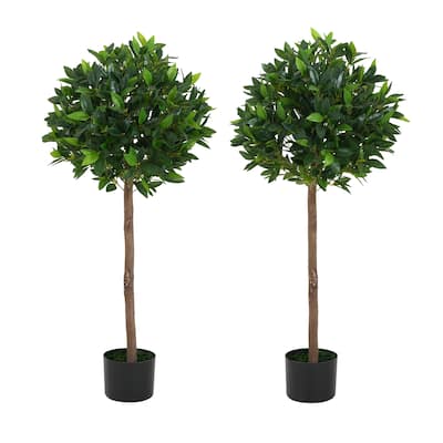 49" Artificial Topiary Bay Tree Ball With Pot, Set of 2