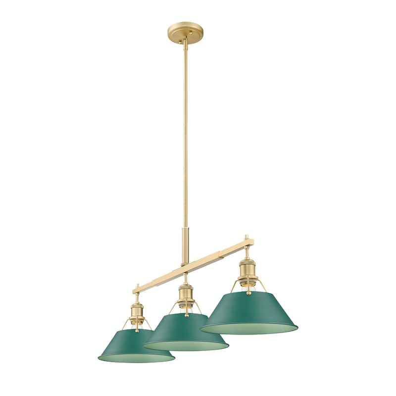 Yep by Golden Lighting Orwell 3-light Island Light in Brushed Champagne Brass and Pine Green shade - 3 Light Linear Pendant