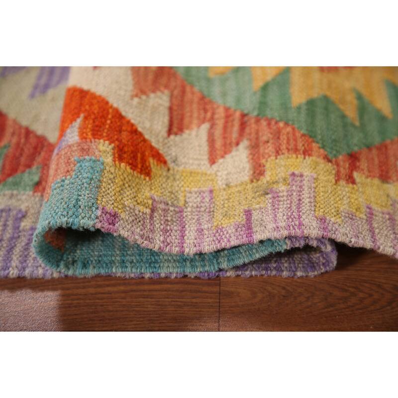 Reversible Kilim Area Rug Oriental Hand-Woven Wool Carpet - 3'4"x 5'1"