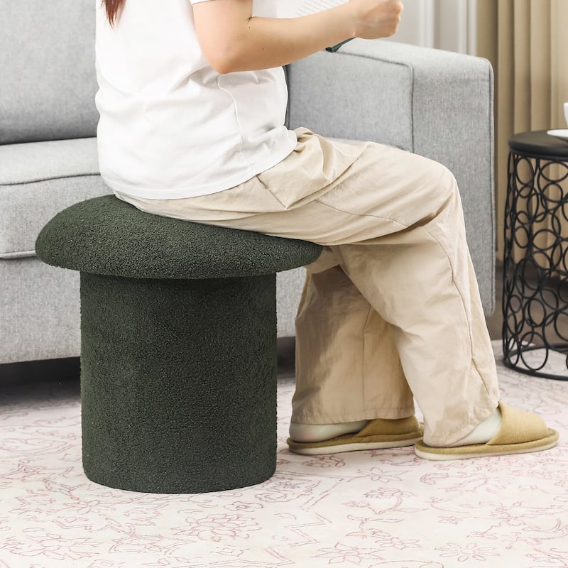 Adeco Mushroom Ottoman Teddy Velvet Foot Stool