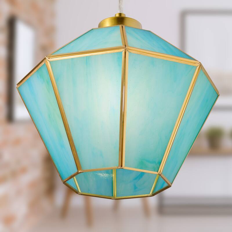 Margaux River of Goods Green Stained Glass and Metal 10-Inch Pendant Light with Adjustable Hanging Cord - 10" x 10" x 59"