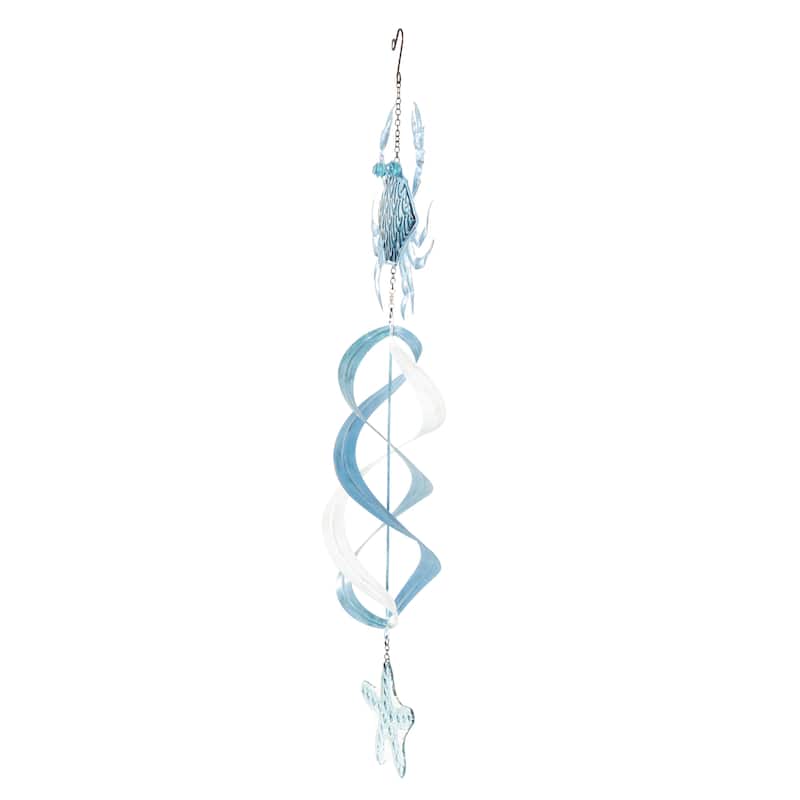 Metal Crab Swirl Wind Spinner Windchime with Starfish Accent - Blue - Roche River Decor