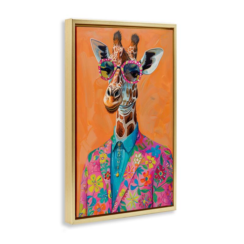 Stupell Bright & Trendy Giraffe in Suit Framed Floater Canvas Wall Art Design By LSR Design Studio