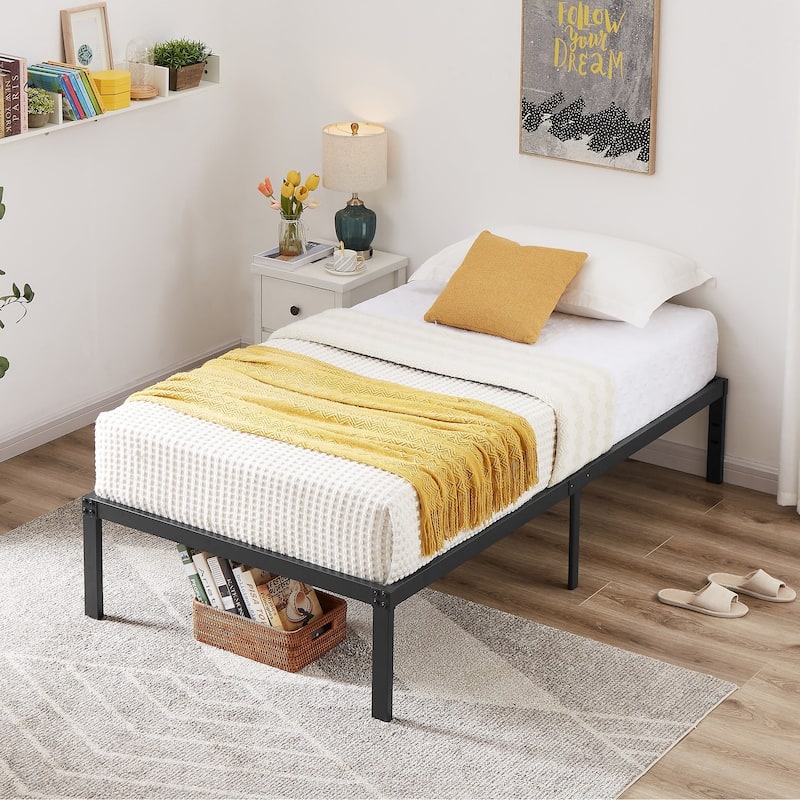 Javlergo 14/16/18 Inch Metal Platform Bed Frame, Heavy Duty Slat Support /No Box Spring Needed