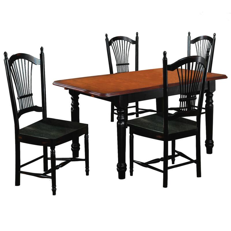 Extendable Dining Set - 5 Piece Rectangular Table & Chairs - Antique Black Cherry Wood - Seats 4-6