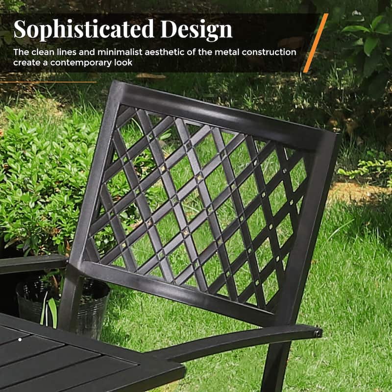 MAISON ARTS Black Metal Rectangle 7-piece Patio Dining Set with Umbrella Hole