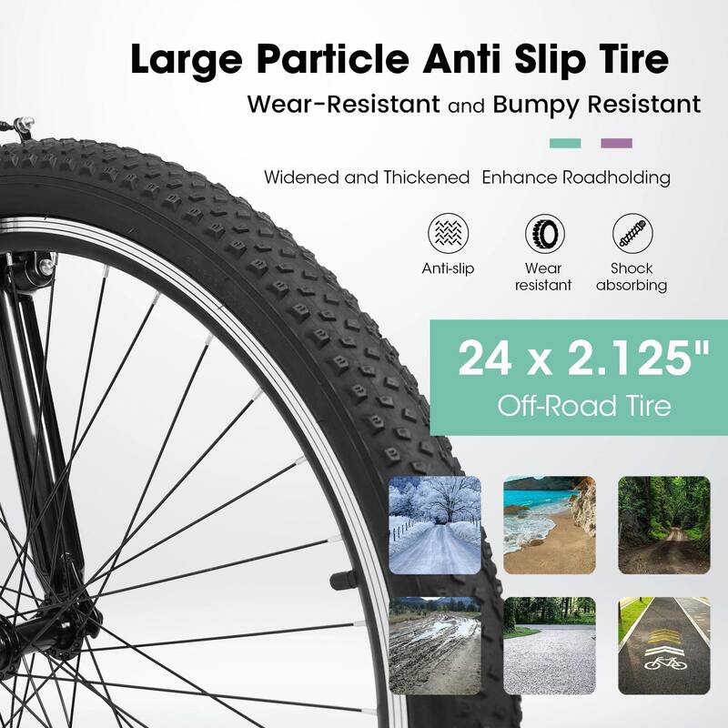 24-Inch Mountain Bike for Teens - 21-Speed, Front Suspension, V-Brakes, Twist Shifter