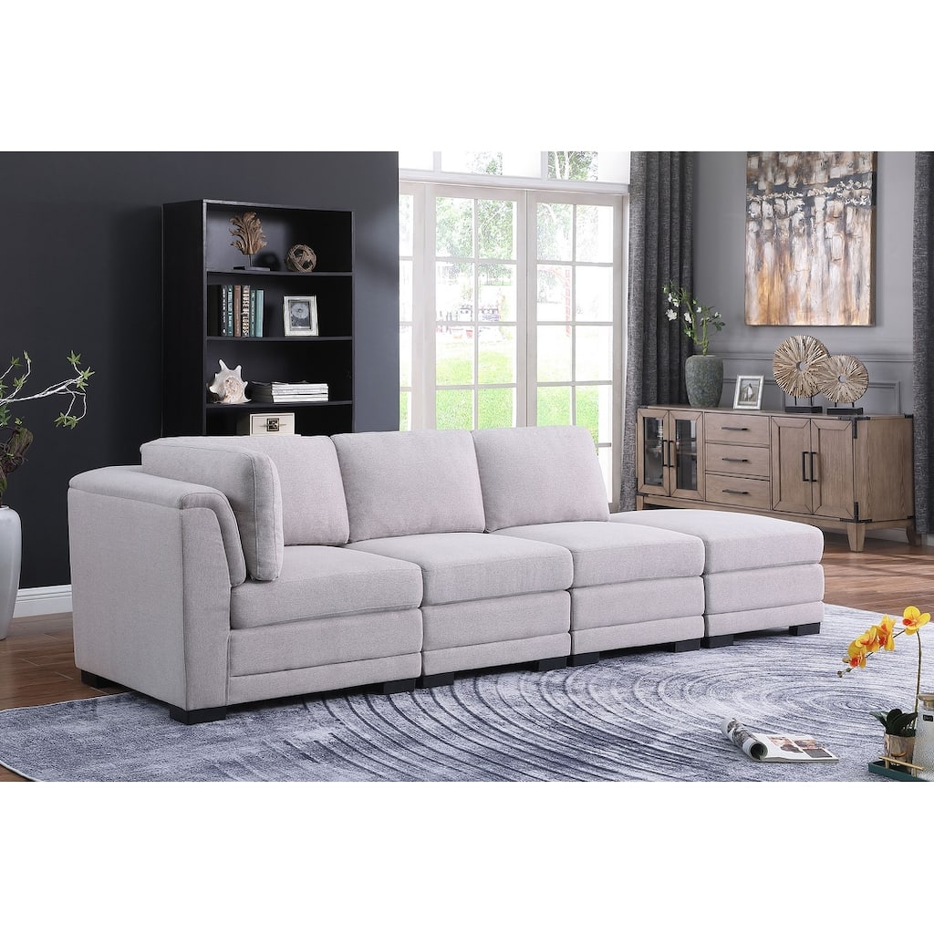 Upholstered Reversible Modular Sofa with Ottoman in Light Gray