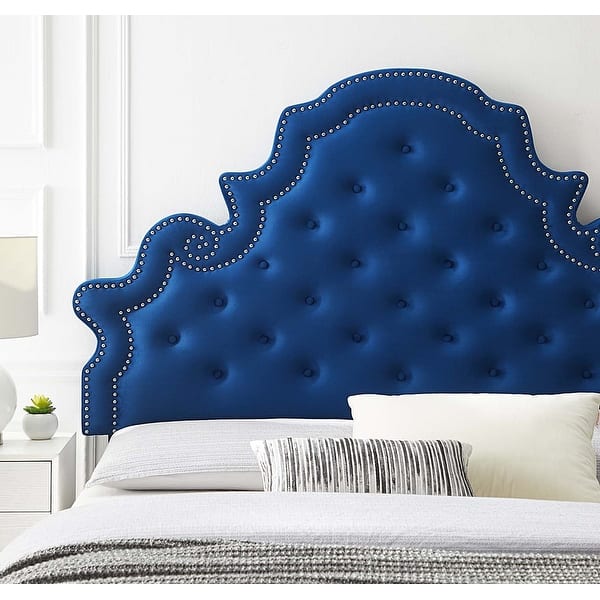 Ambridge Button Tufted Blue Velvet Upholstered Twin Size Headboard with ...