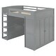 preview thumbnail 26 of 28, Full Size Wooden Loft Bed, Multifunctional Loft Bed Frame with Desk, Wardrobes, 4 Drawers and 4 Shelves for Kids Teen Adults