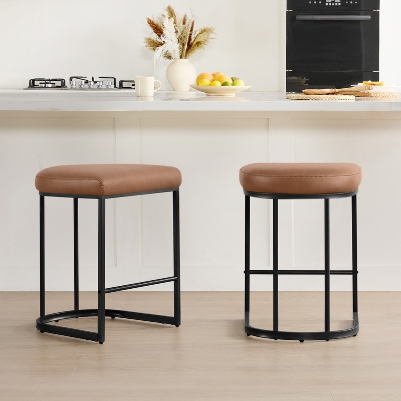 Spruce & Spring Modern Curved Upholstered Bar Stool with Metal Frame