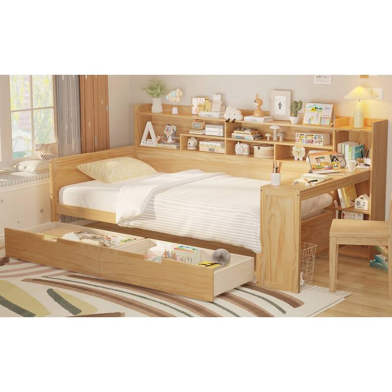 Wooden Twin Size Daybed with Storage Shelves