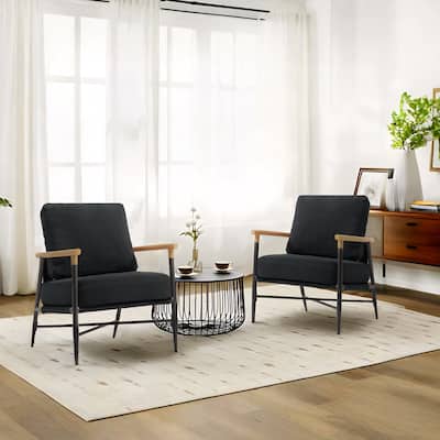 Anis 27'' W Vegan Leather/ Chenille Metal X Base Accent Chair Set of 2
