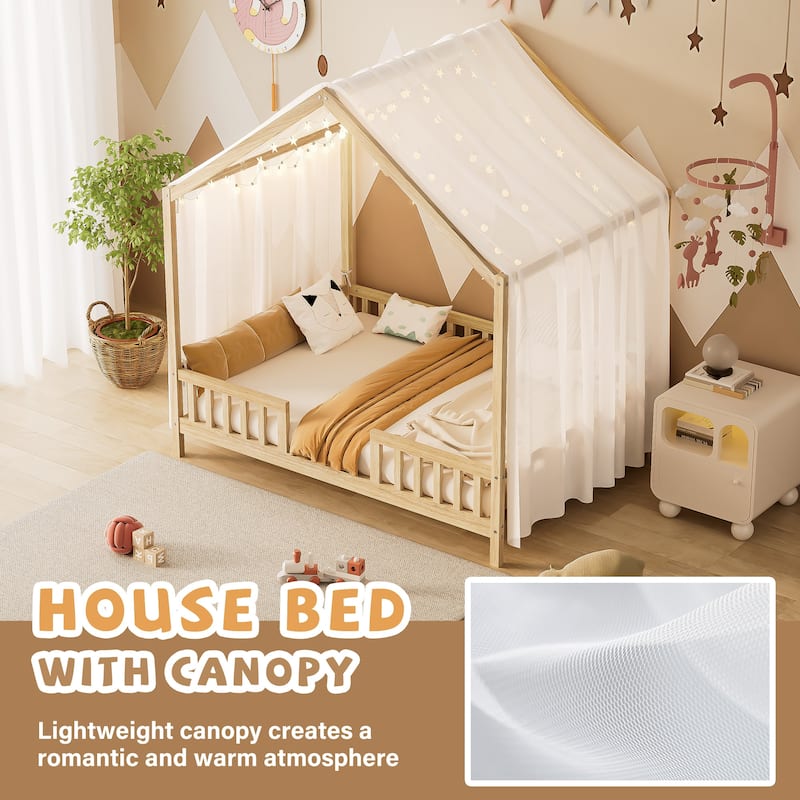 Montessori House Bed with Canopy for Kids