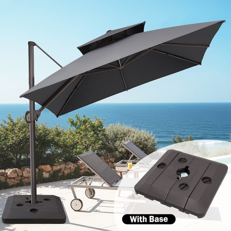 Crestlive Products 10FT Square Patio Cantilever-Offset Umbrella with Base