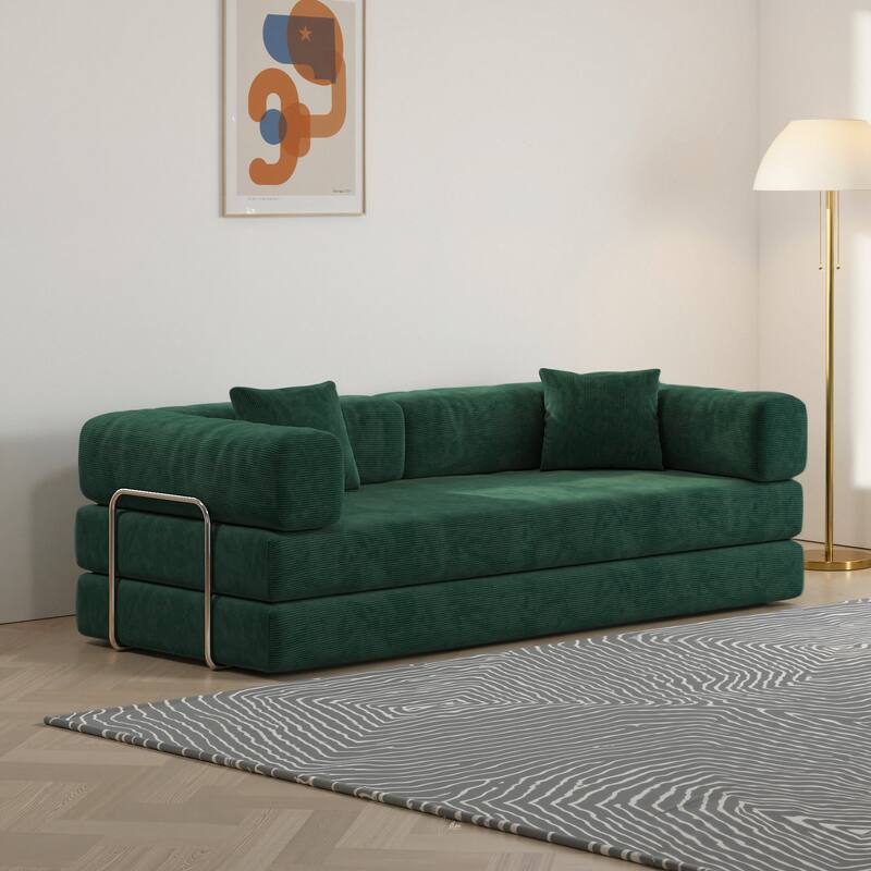 Modular Convertible Sleeper Sofa Bed, Corduroy Fabric Compression Sofa, Floor-Standing Sofa Bed with Armrests & Backrest