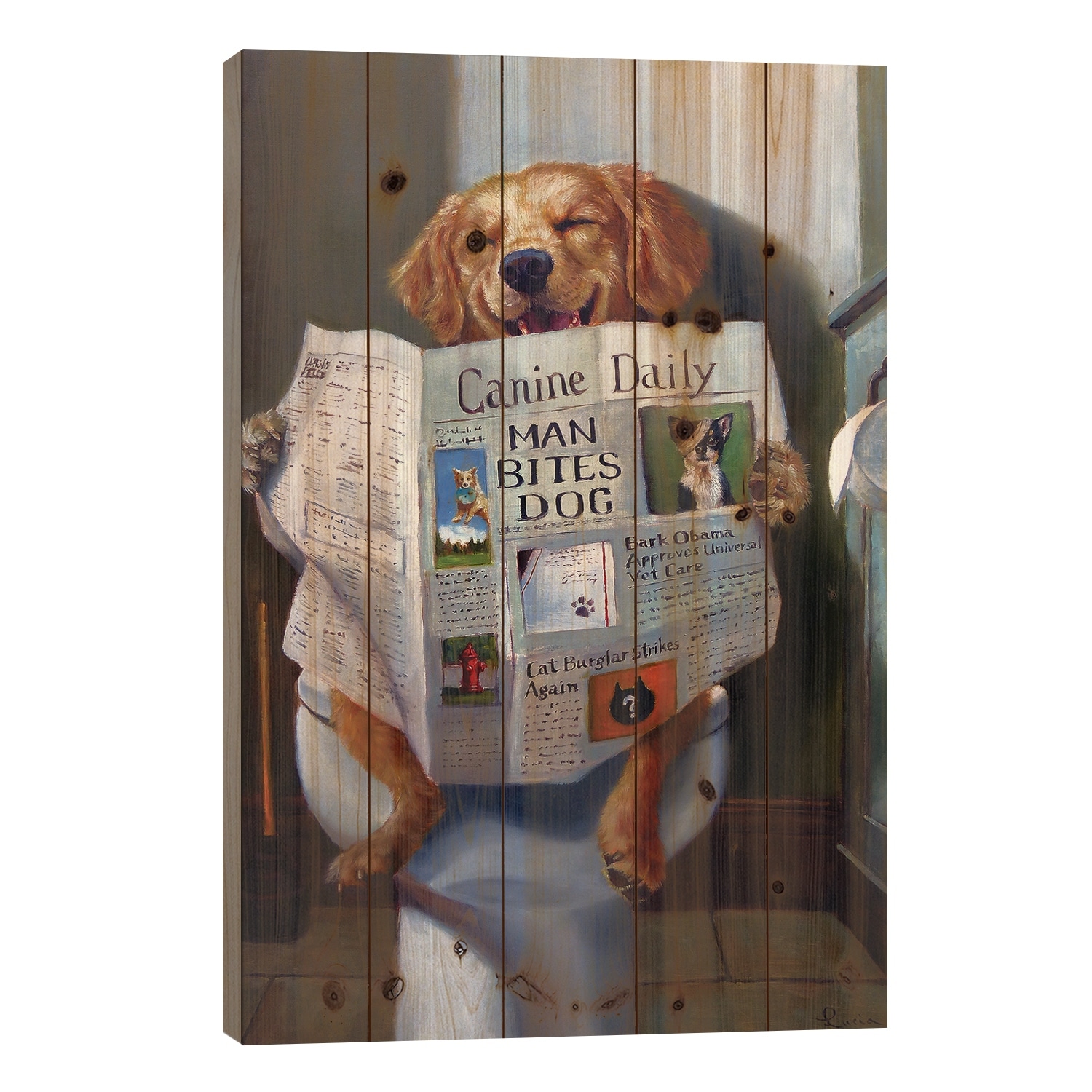 Dog Gone Funny Print On Wood by Lucia Heffernan - Multi-Color