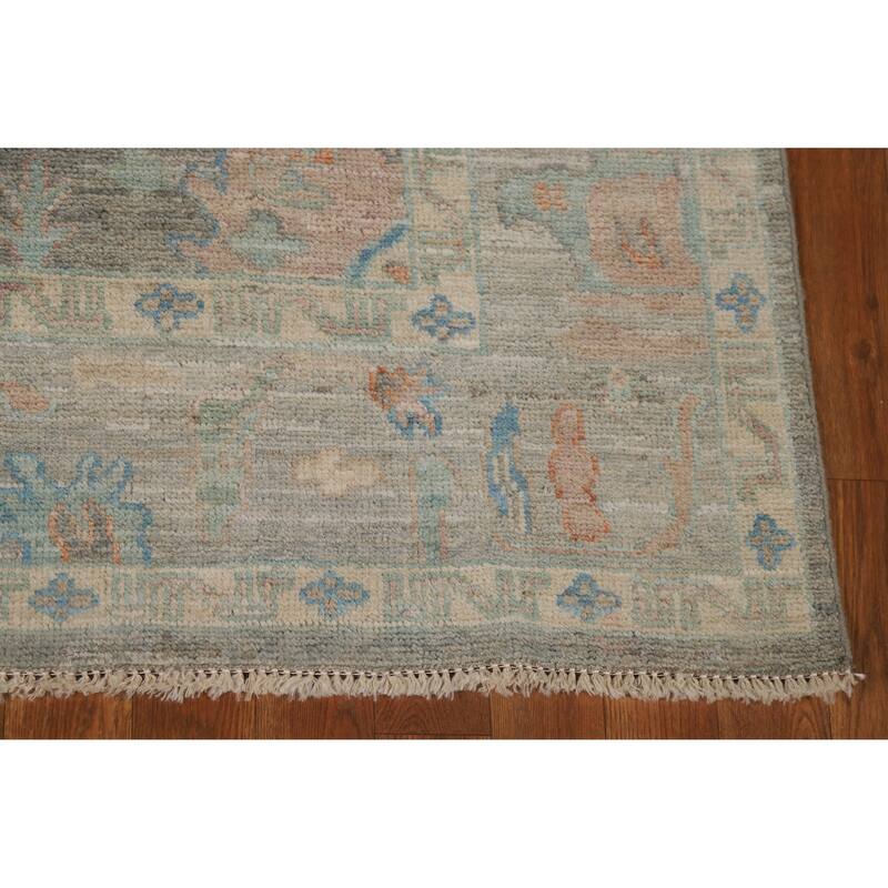 Hand Knotted Oriental 100% Wool Carpet Transitional All-Over Greys & Charcoal Oushak Area Rug - 6' 10'' X 5' 0''