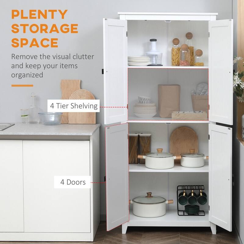 Freestanding 4-Door Kitchen Pantry Cabinet with Adjustable Shelves