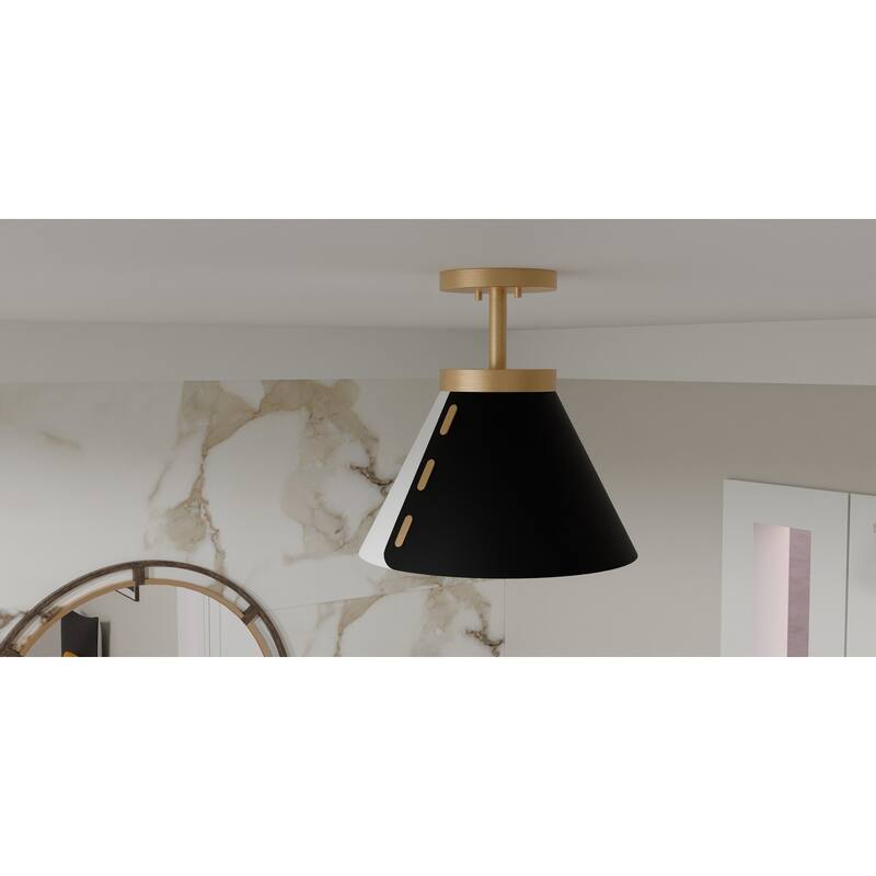 Trette 1-Light Brushed Weathered Brass Semi-Flush Mount Light