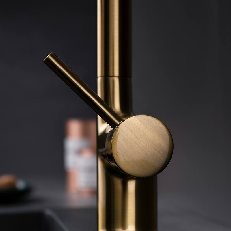 Single Handle Commercial Kitchen Sink Faucet With Pull Down Sprayer Modern Spring Single Hole Basin Taps Brushed Gold